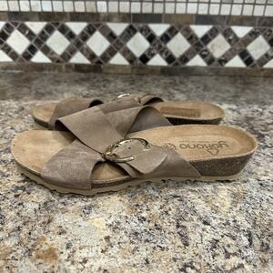 Yokono Womens Brown Leather Cork Wedge Slip On Comfort Sandals Size 9 Shoes